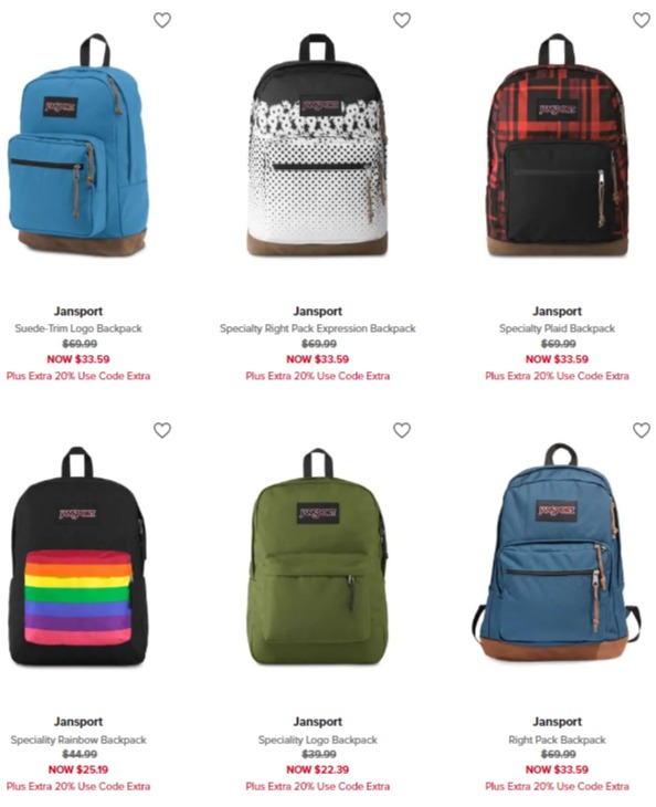 王菲同款!精选 jansport 时尚双肩背包等4.8折 额外8折 无门槛包邮!