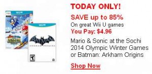 两款Wii U游戏今日4.96元特卖，MARIO & SONIC AT THE SOCHI 2014 OLYMPIC WINTER及BATMAN: ARKHAM ORIGINS