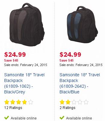 Samsonite 18" Travel Backpack 旅行背包（两色可选）