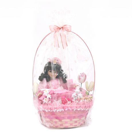 12" Basket Gift Set With Porcelain Doll瓷娃娃