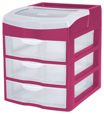 Sterilite 3 Drawer Desktop Unit - FUCHSIA RED透明收纳柜