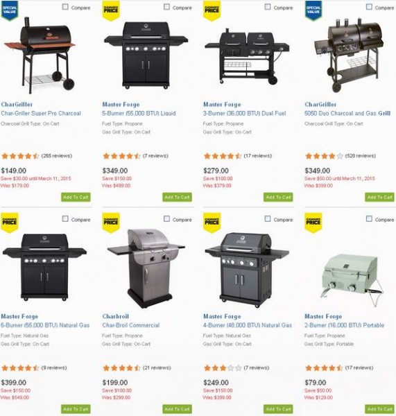 Lowe's 69款BBQ烧烤炉等相关用品4折起清仓，满50元再优惠10元