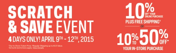 Sportchek Scratch & Save Event 4天特卖，网购额外9折，店内额外5-9折，全站包邮