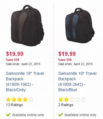 Samsonite 18" Travel Backpack 背包（两色可选）2.8折特卖