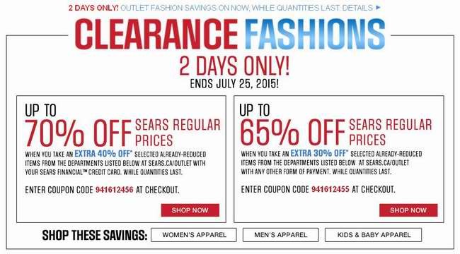 Sears 成人儿童服饰3折起清仓，额外6-7折，仅限今明两日！