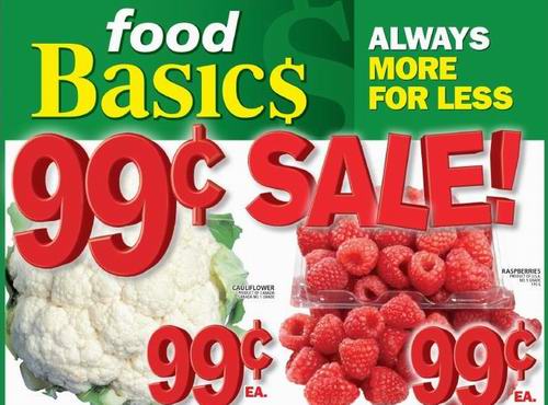 Food Basics本周（2015.8.6-2015.8.12）打折海报，上百款果蔬食品等0.99元特卖。