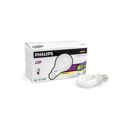 Philips LED 10.5W = 60W A-Line (A19) Slim Style Soft White (2700K) - 6 Pack LED节能灯