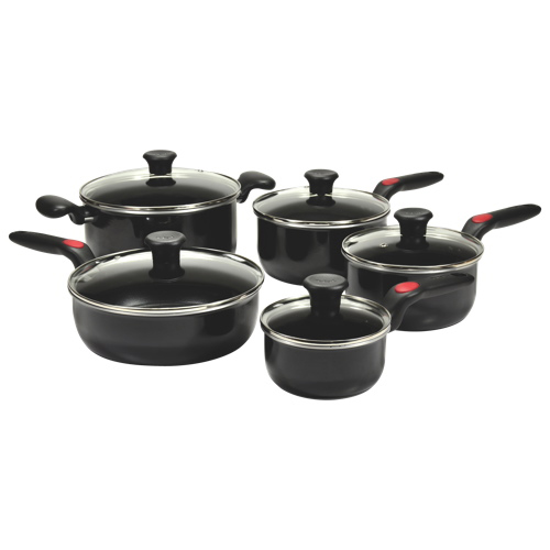 T-Fal Ergo Grip 10-Piece Cookware Set (D199SA74) - Black 炊具十件套2.5折特卖