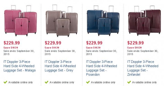 IT Doppler 3-Piece Hard Side 4-Wheeled Luggage Set IT超轻拉杆行李箱3件套（4色可选）1.7折特卖，仅限今日！