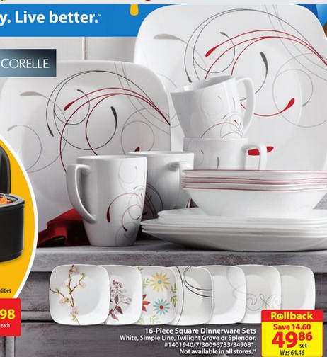 Walmart 多款 Corelle 餐具16件套装29.46元-49.86元特卖