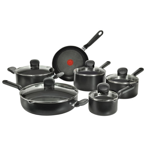 T-Fal Soft Line 11-Piece Cookware Set - Black 11件套炊具2.5折特卖