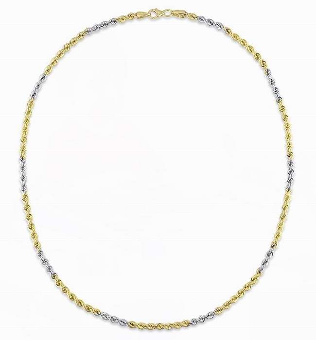 SONO DI'ORO 10kt Bonded Silver 18" Yellow/Rhodium Rope Chain 项链2折清仓再减10元并包邮！