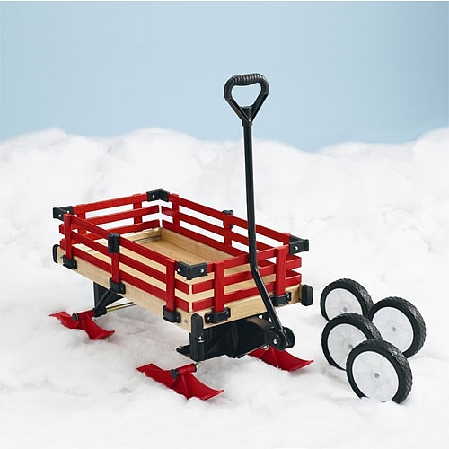 Millside Convertible Wooden Wagon/Sleigh 红色冬夏两用木质雪橇拖车67.99元包邮！