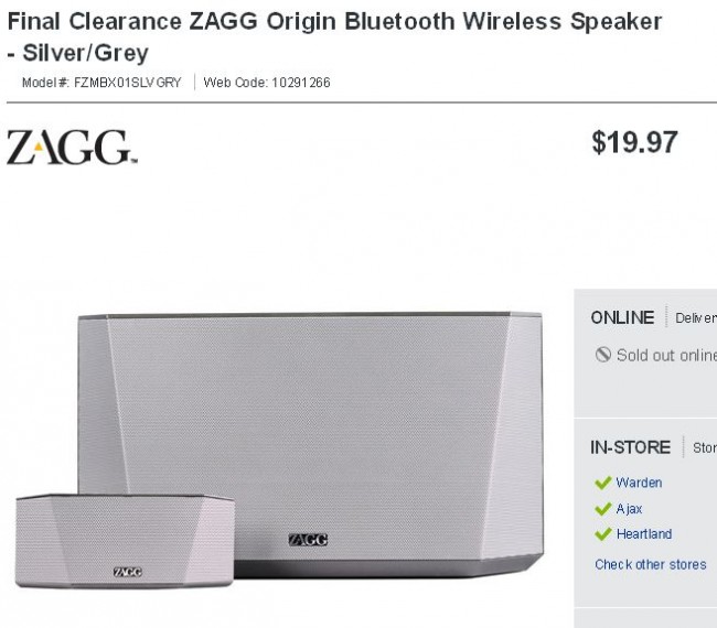 ZAGG Origin Bluetooth Wireless Speaker 子母蓝牙音箱0.8折19.97元清仓！