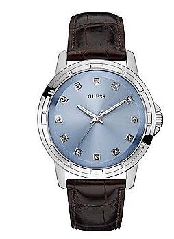 Guess  Ice Blue, Brown and Silver-Tone Diamond Dress Watch时尚现代腕表特价75元