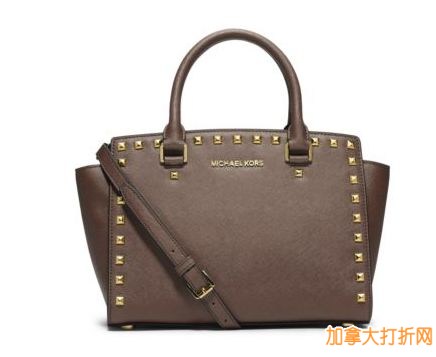 Michael Kors Selma Medium Studded Saffiano Leather Satchel中号金铆钉耳朵包特价224.25元，原价348元，包邮