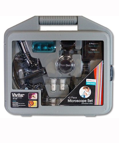 寓教于乐！Vivitar 40-pc. 300X 600X 1200X Microscope Set 显微镜套装仅售16.99元！