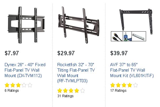 Best Buy 三款电视挂架1.6折7.97元起清仓