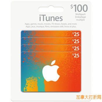 4 x $25 iTunes Cards充值卡8.5折特卖