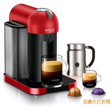 The Bay今日限时抢购！最人性化的咖啡机！Nespresso VertuoLine Bundle with Aeroccino milk frother 咖啡机及奶泡机套装仅169.95元包邮！6色可选，附送的奶泡机价值99.95元！