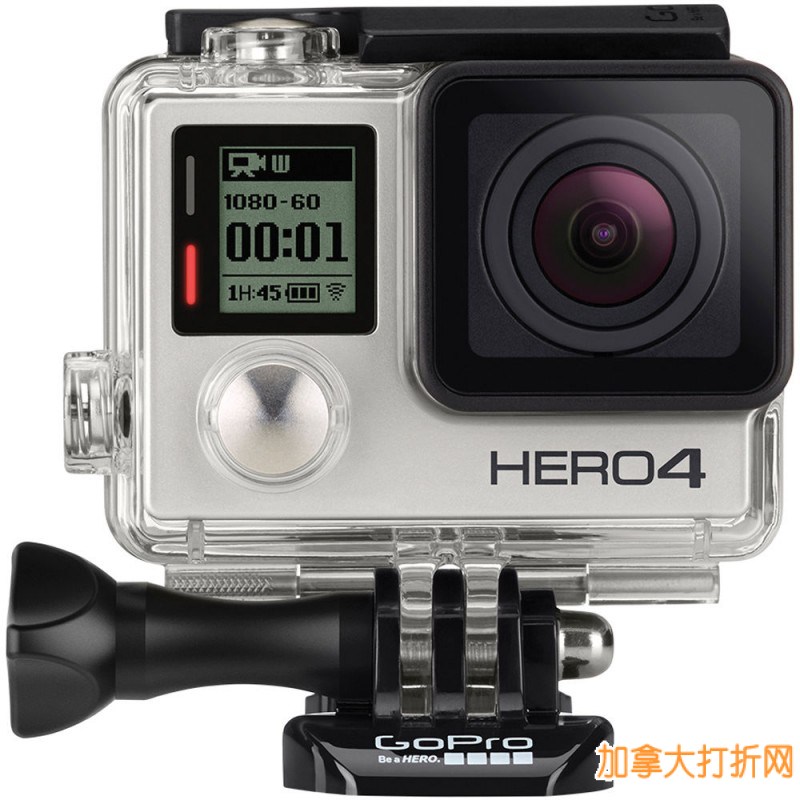 效果震撼！最小巧专业级摄像机！GoPro Hero4 加拿大银色版触摸屏防水摄像机529.99元限时特卖，送100元Amazon礼品卡及价值69.99元64GB储存卡，旅行、创意拍摄、游泳、户外运动、竞技、航拍首选！