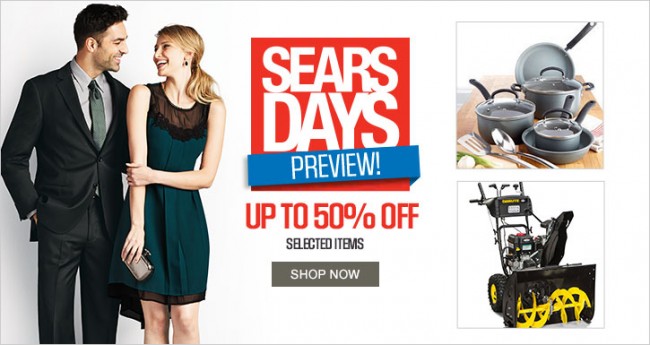 Sears Days 指定5千余款服装、鞋子、首饰、手表、床上用品、玩具等4.5折起特卖，满24元立减10元，满149元立减15元！