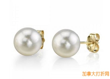 The Pearl Source 14K白金/黄金 7-8mm白色圆形淡水珍珠耳钉120元特卖，原价519元，包邮