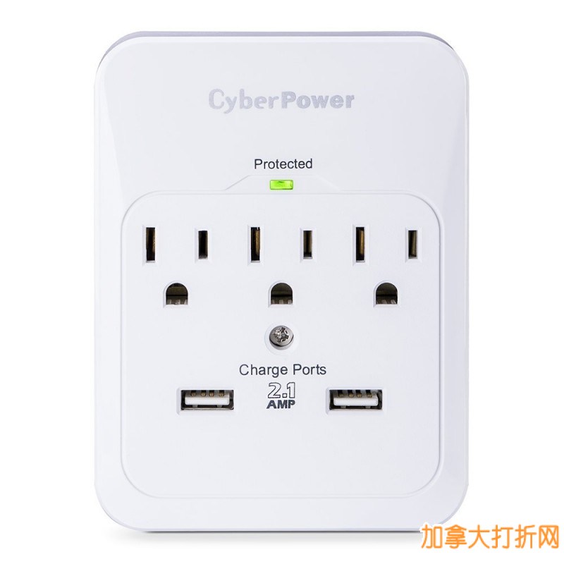 CyberPower CSP300WUR1 3电源插座+2个USB接口（2.1A）特卖13.99元，原价31.44元