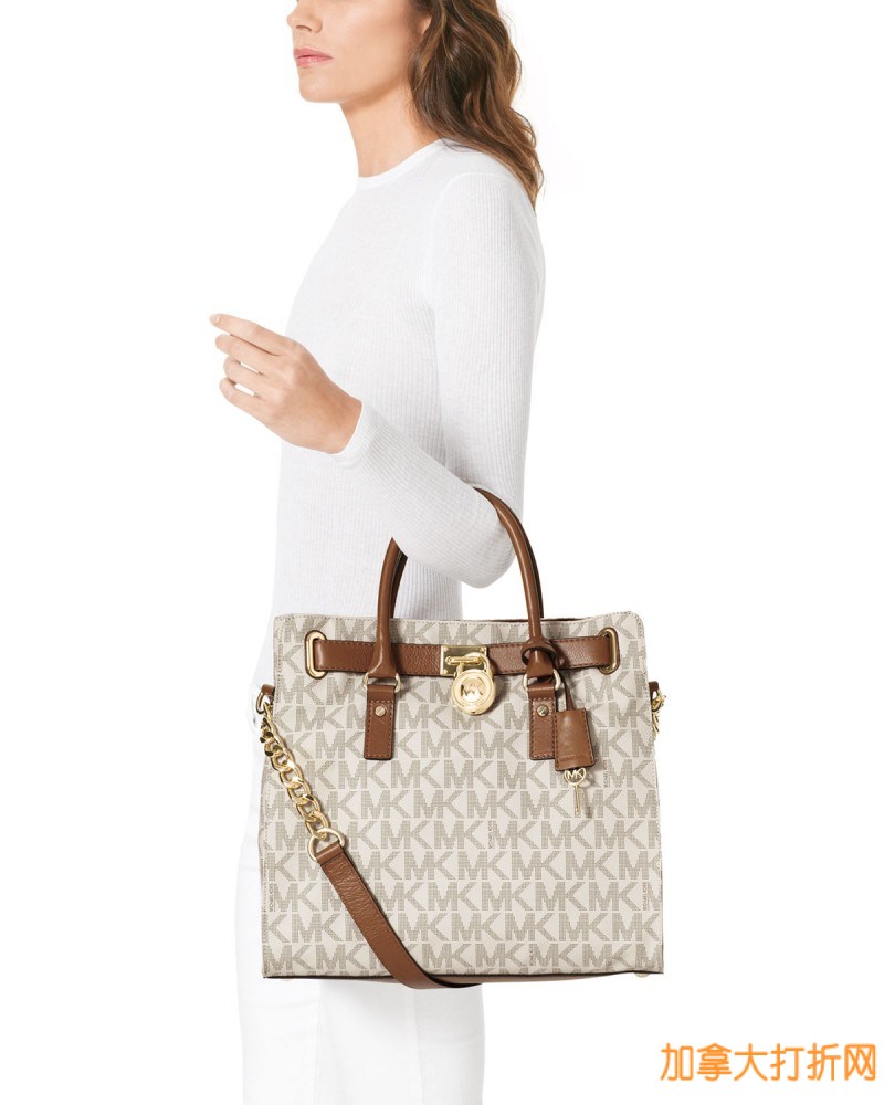 Michael Kors Hamilton Large Logo Tote大号十字纹锁头包5折特卖162.5元，原价325元，包邮