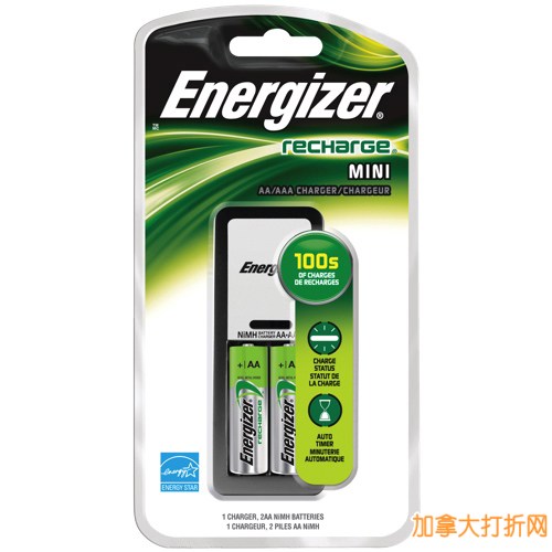 Energizer Ni-MH Mini Charger (CH2PCWB2)迷你充电器，带2节AAA充电电池2.97元清仓