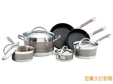  白菜价，又来了！快抢啊！KITCHENAID Architect Clad 10 Piece Cookware Set 不锈钢锅具10件套1折99元清仓并包邮！煎锅为不粘底