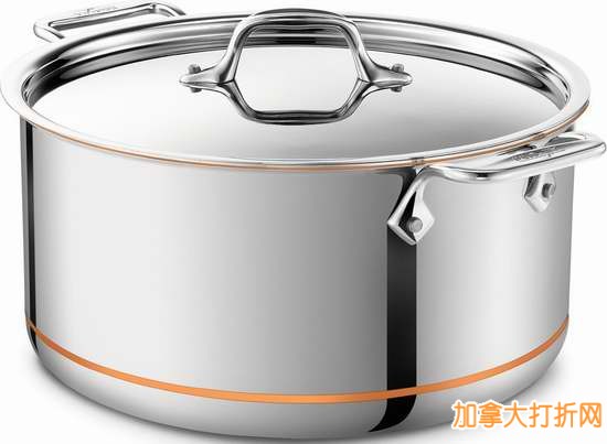 专利5层结构，手工打造，最好的不锈钢炊具之一清仓了！ALL-CLAD Quart Stock Pot with Lid Copper Core 8夸脱汤锅2.5折141.19元清仓并包快递！