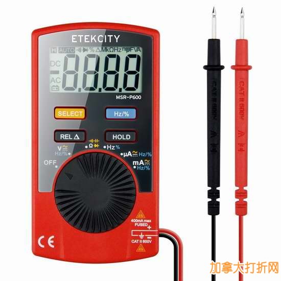 轻巧便携！Etekcity MSR-P600 多功能自动量程便携式数字万用表3.7折21.99元限时特卖并包邮！