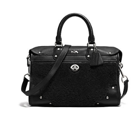  皮毛一体，美呆了！COACH Shearling Rhyder Satchel 真皮拼羊羔绒毛 女士手提包特价444.5元，原价635元，包邮