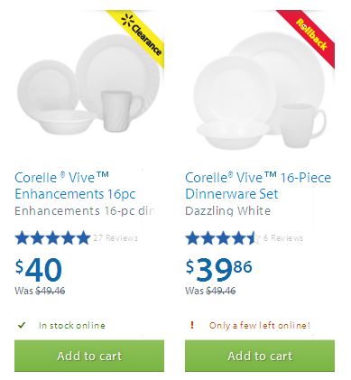  Walmart精选两款 Corelle 康宁餐具16件套39.86-40元特卖