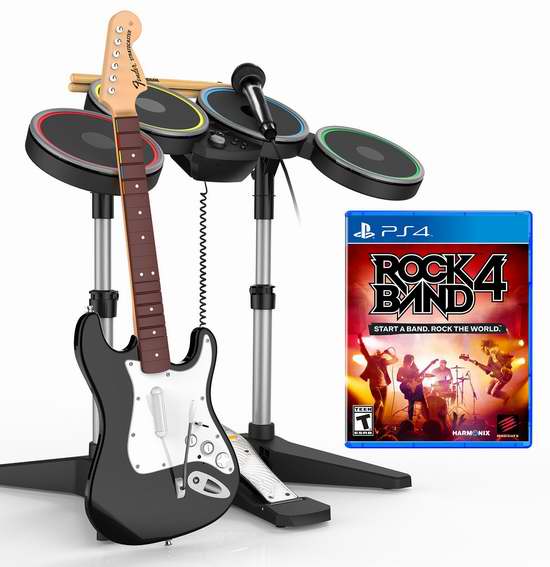  超级酷炫！PS4游戏《Rock Band 摇滚乐队4》及乐队套装（无线架子鼓、无线吉他、舞台级USB麦克风）