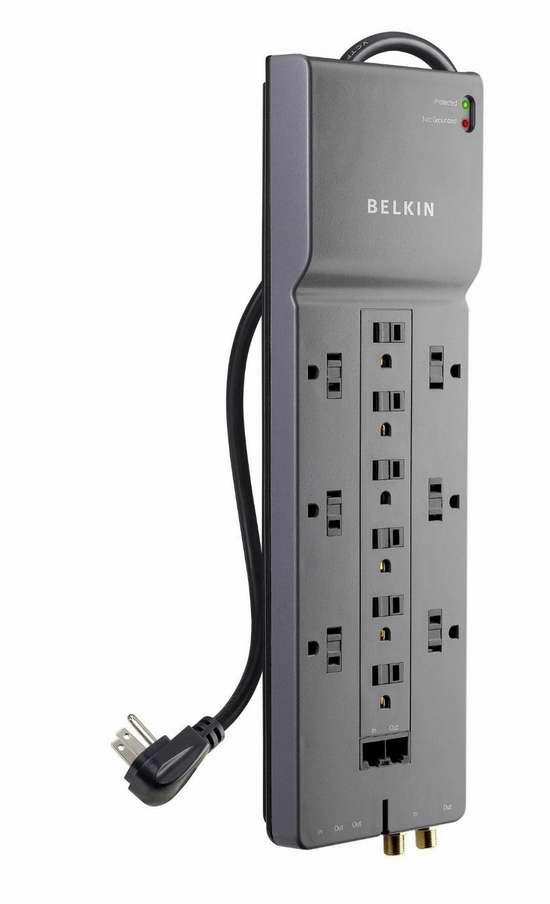  Belkin 12口带电涌保护插线板3.7折 23.99元，Belkin BSV602 2USB充电6口插座6.3折 18.99元限时特卖，仅限今日！