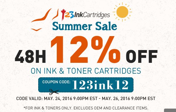  123inkcartridges夏日48小时特卖，全场打印机墨水、墨盒额外8.8折！