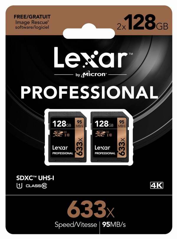  Lexar 雷克沙 Professional 633x SDHC/SDXC UHS-I 32GB/64GB/128GB 存储卡2件套26.99-104.99元限时特卖并包邮！