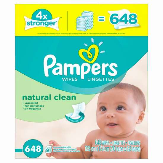  Amazon精选2款 Pampers 天然/清新 婴幼儿湿巾纸 10.99元限时特卖，原价 17.98元