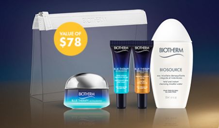  Biotherm 碧欧泉官网促销，满75元送价值78元 4件套礼品 +包邮！