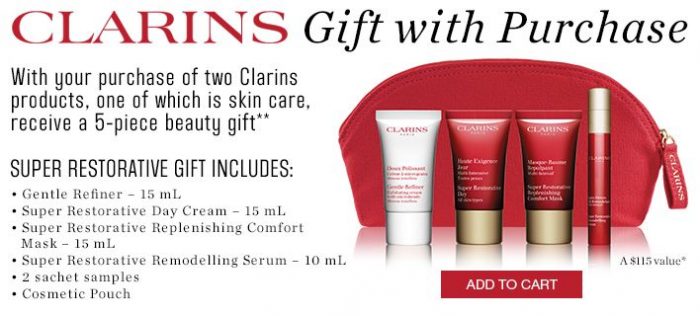  Clarins 娇韵诗 任购两件送价值115元花样年华5件套大礼包！