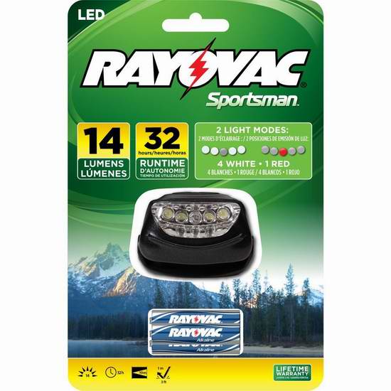  历史新低！Rayovac SE5LEDHLT-B 5 LED 头灯3.8折 8.61元限时清仓！