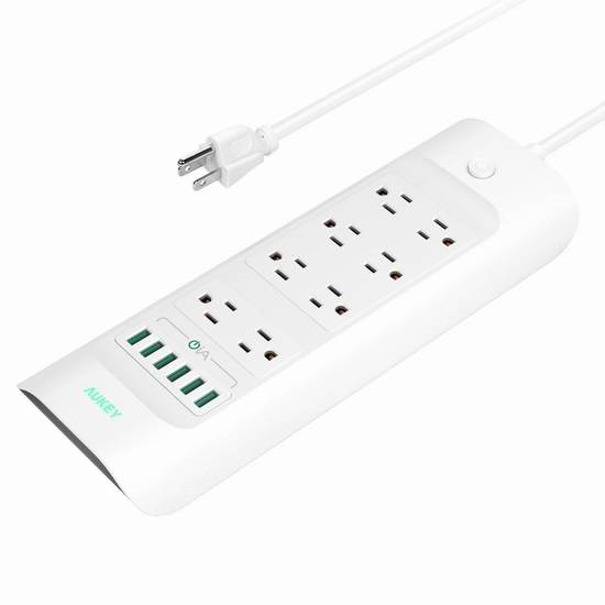  Aukey 8 插座 + 6 USB智能充电 1.5米电涌保护插线板 29.99加元！