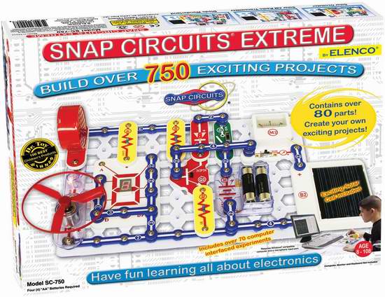  历史新低！至尊版 Elenco Snap Circuits Extreme SC-750 电路DIY拼接玩具3.7折 63.06加元包邮！