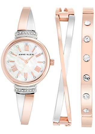  Anne Klein AK-2245RTST施华洛世奇水晶玫瑰金双色腕表+手镯套装 99.99元，原价 166.63元，包邮