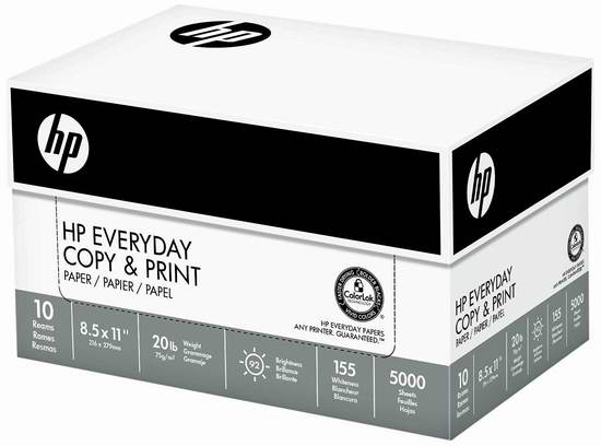  历史新低！HP Everyday 高质量打印复印多用途纸（5000张） 46.89元限时特卖并包邮！