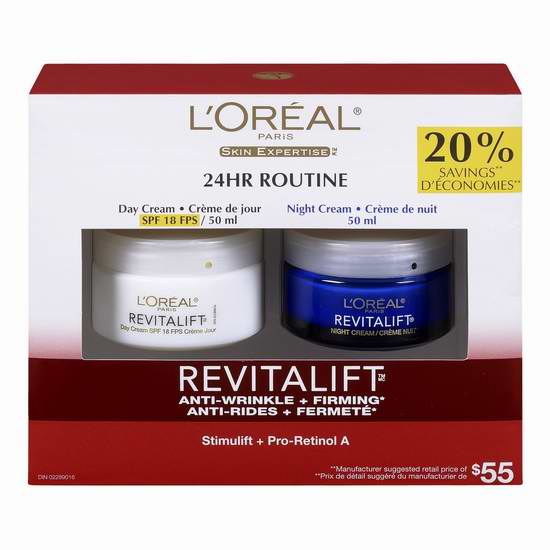  历史新低！L'Oreal Paris 欧莱雅 Revitalift 活力紧致日夜修护抗皱2件套 16.97加元限量特卖！