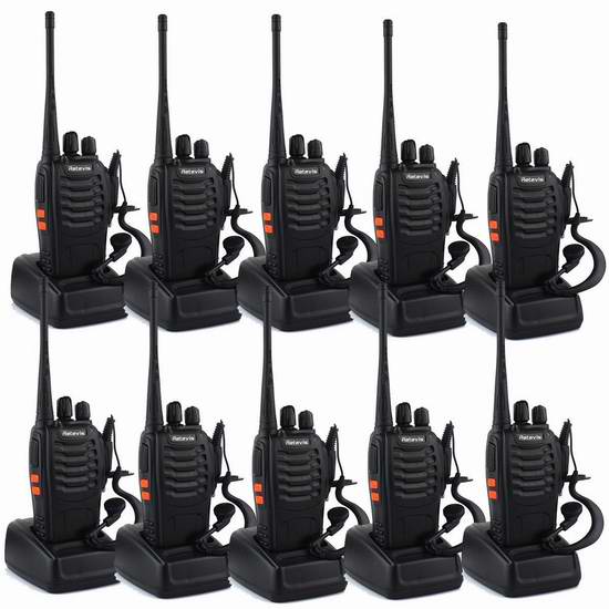  Retevis H-777 Walkie Talkie 5W UHF 400-470MHz 16信道无线专业双向对讲机/手台（内置手电，带耳机）10只装 166.66元限量特卖并包邮！