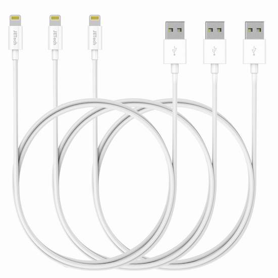  JETech 3英尺 Lightning to USB 数据线3件套 8.49加元限量特卖！